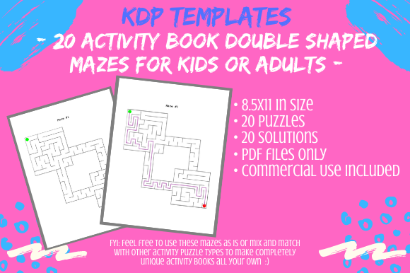 20 Double Shaped Mazes for Activity Book Creation