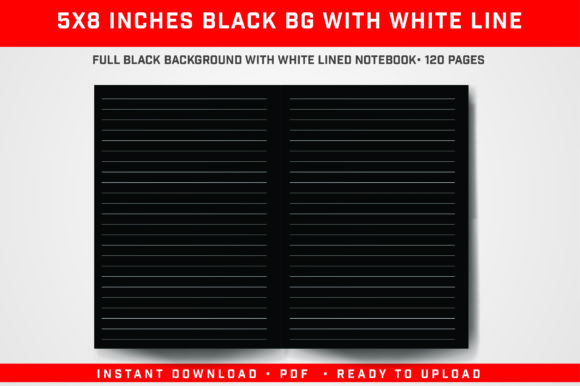 Black BG with White Lined: 5x8 KDP Journal Interior