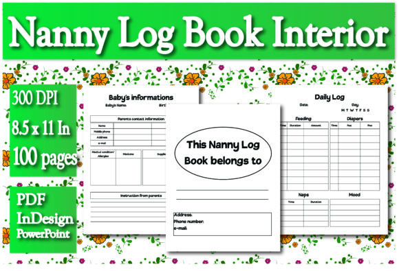 KDP Nanny Log Book Interior: A Customizable 8.5 x 11 Template for Childcare Documentation