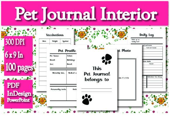 KDP Pet Journal Interior: Editable 6x9 Template